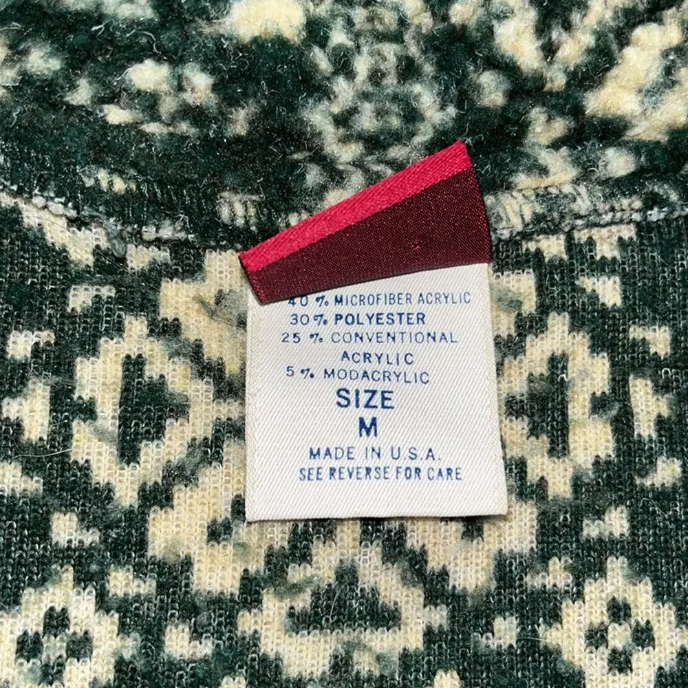 Vintage 90's Fleece Green Snowflake Arctic Sweater Jacket-Medium